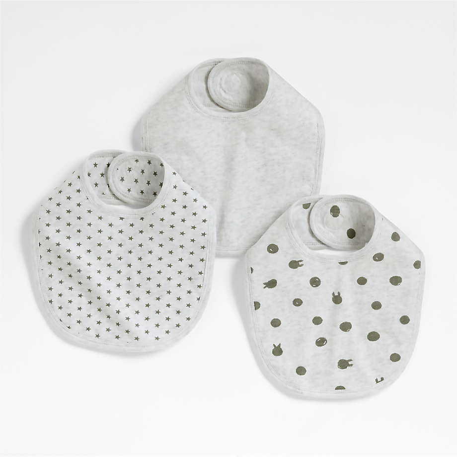 Baby's First Organic Jersey Grey Baby Bibs, Set of 3 Crate & Kids