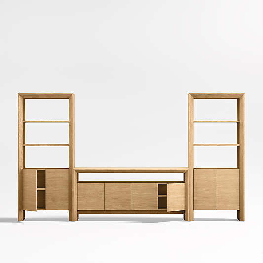 Baja Natural 72" Oak Storage Media Console and 2 Storage Bookcases