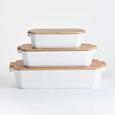 Asta 3-Piece Speckled Ceramic Baking Dish Set with Wooden Lids ...