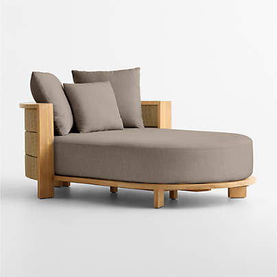 Bali 51" Natural Teak Chaise Daybed with Cast Shale Sunbrella ® Cushions