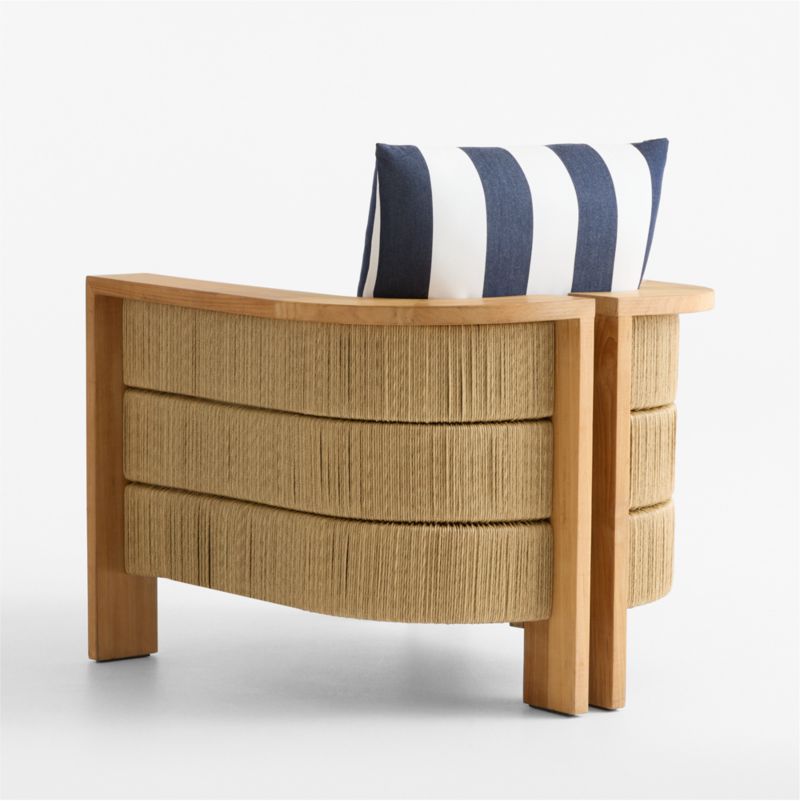 Bali Natural Teak Outdoor Lounge Chair with Navy and White Cabana Stripe Sunbrella ® Cushions - image 9 of 11
