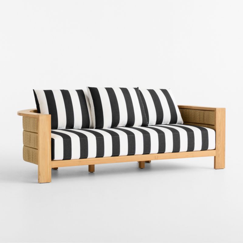 Bali 86" Natural Teak Outdoor Sofa with Black and White Cabana Stripe Sunbrella ® Cushions - image 8 of 12