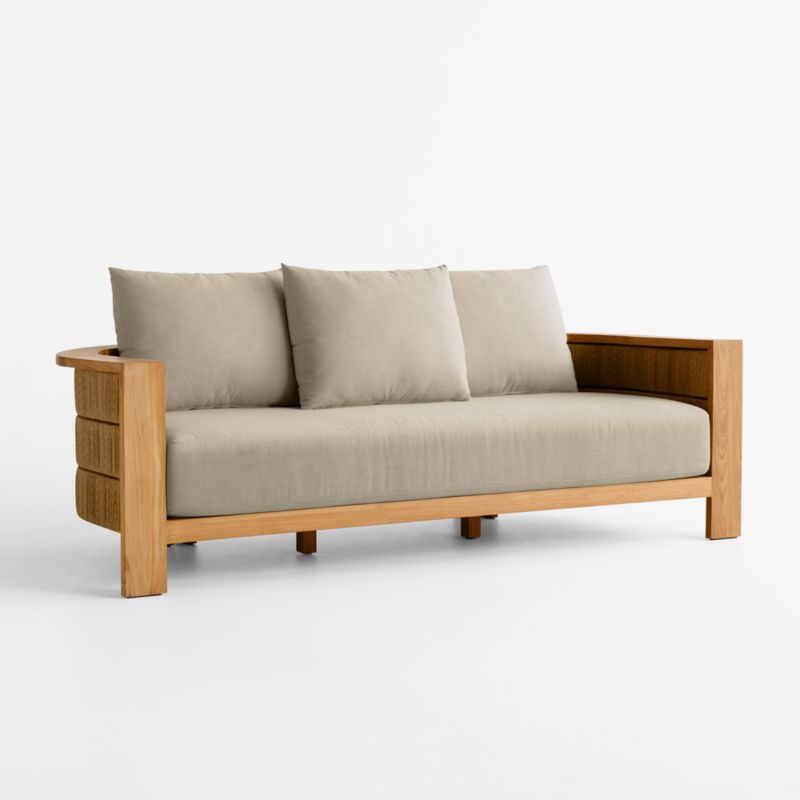 Bali 86" Natural Teak Outdoor Sofa with Canvas Flax Sunbrella ® Cushions - image 9 of 13