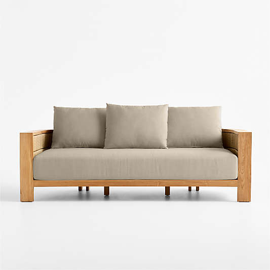 Bali 86" Natural Teak Outdoor Sofa with Canvas Flax Sunbrella ® Cushions