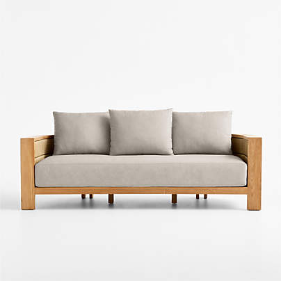 Bali 86" Natural Teak Outdoor Sofa with Cast Ash Sunbrella ® Cushions