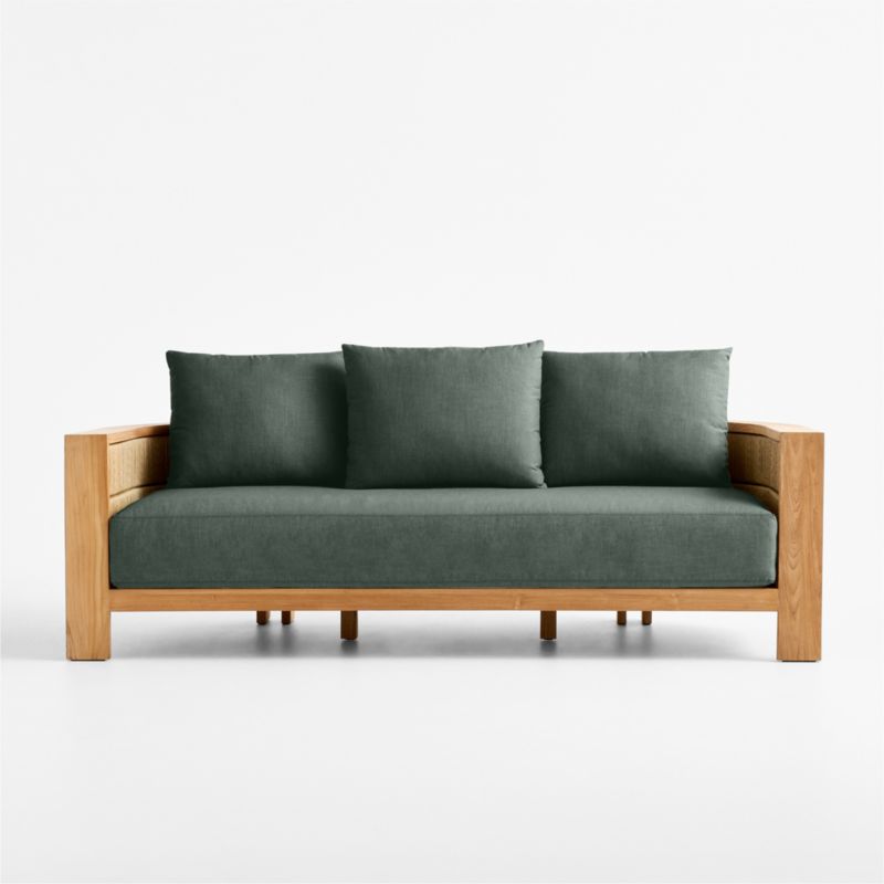 Viewing product image Bali 86" Natural Teak Outdoor Sofa with Cast Ivy Sunbrella ® Cushions - image 1 of 8