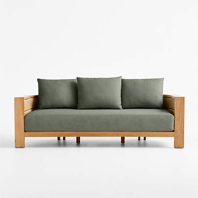 Bali 86" Natural Teak Outdoor Sofa with Cast Sage Sunbrella ® Cushions