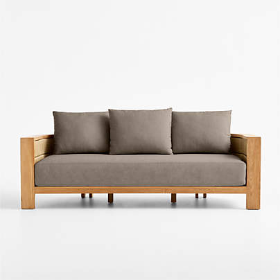 Bali 86" Natural Teak Outdoor Sofa with Cast Shale Sunbrella ® Cushions