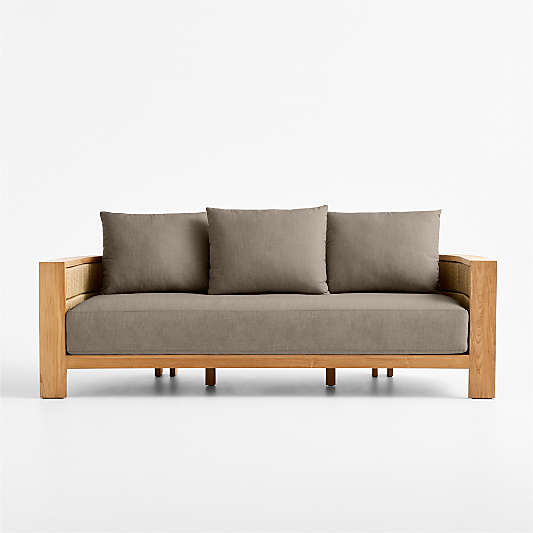 Bali 86" Natural Teak Outdoor Sofa with Cast Shale Sunbrella ® Cushions