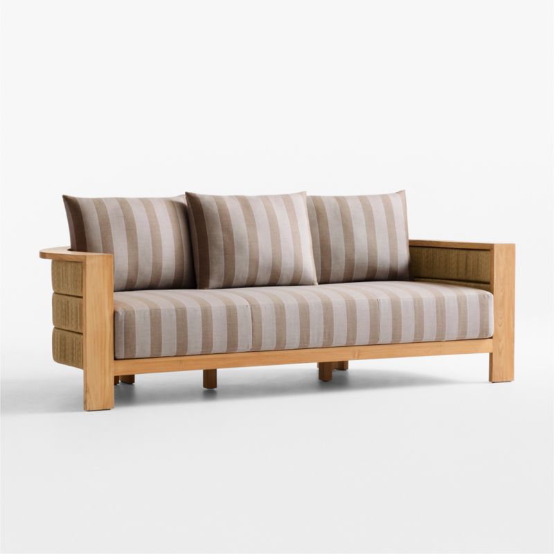Bali 86" Natural Teak Outdoor Sofa with Range Dune Stripe Sunbrella ® Cushions - image 9 of 13