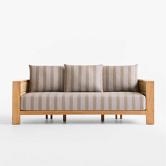 Bali 86" Natural Teak Outdoor Sofa with Range Dune Stripe Sunbrella ® Cushions