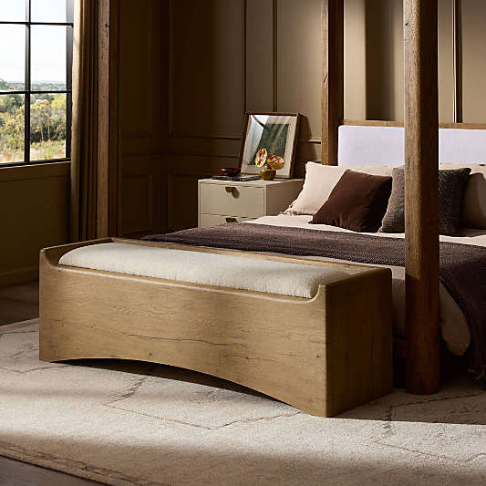 Balon Charter Oatmeal Fabric with Drifted Oak Thick Veneer Storage Trunk