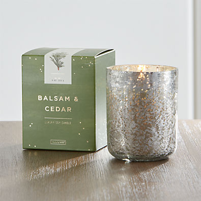 View ILLUME ® Balsam and Cedar Scented Mercury Glass Holiday Candle details