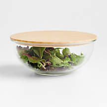 Crate & Barrel Large Glass Mixing Bowl with Bamboo Lid + Reviews | Crate & Barrel