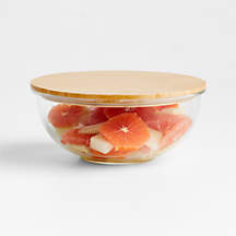 Crate & Barrel Medium Glass Mixing Bowl with Bamboo Lid + Reviews | Crate & Barrel
