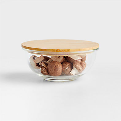 View Crate & Barrel Small Glass Mixing Bowl with Bamboo Lid details