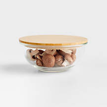 Crate & Barrel Small Glass Mixing Bowl with Bamboo Lid + Reviews | Crate & Barrel