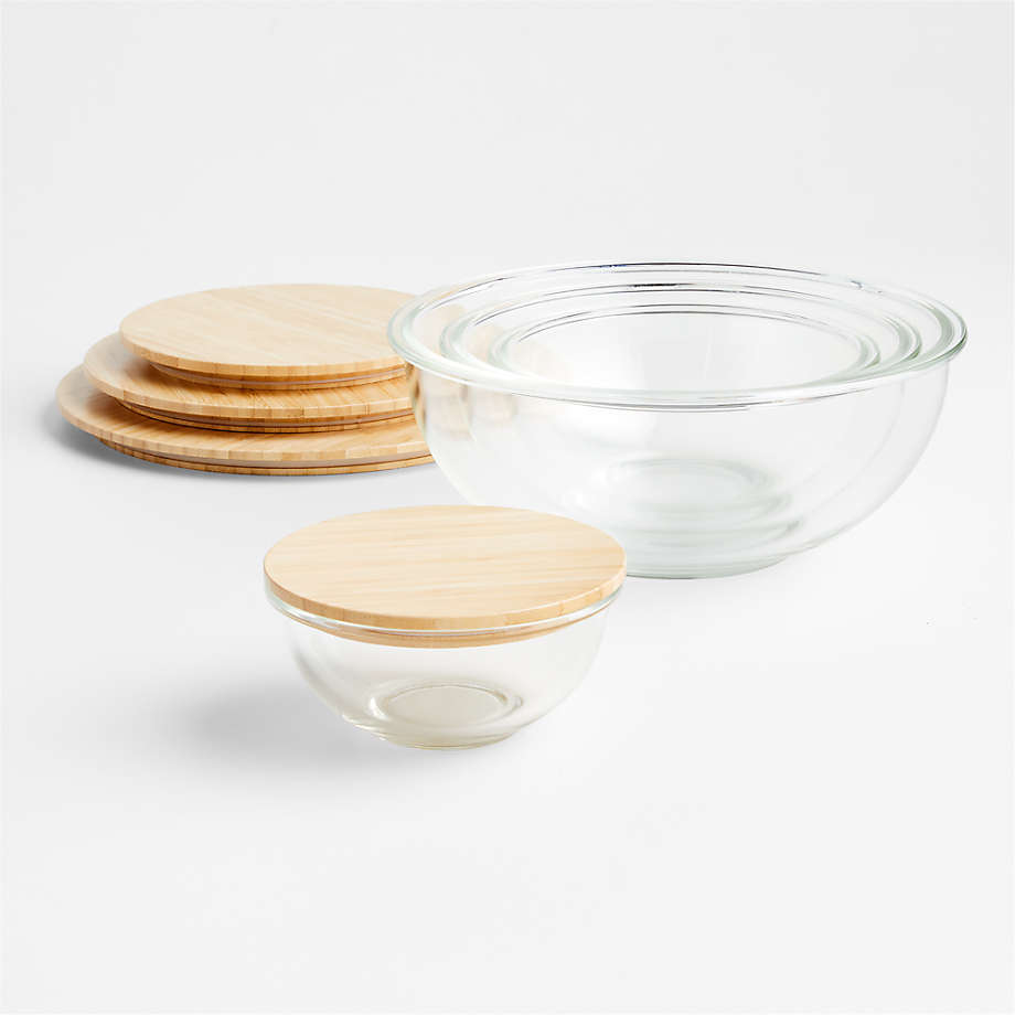 Crate&Barrel Miles Glass Bowl with Acacia Wood Lid