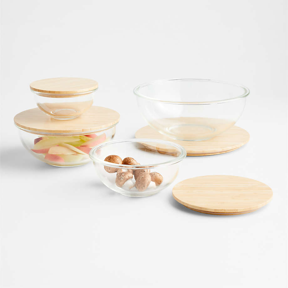 Glass Mixing Bowls with Bamboo Lids, Set of 4 + Reviews | Crate & Barrel