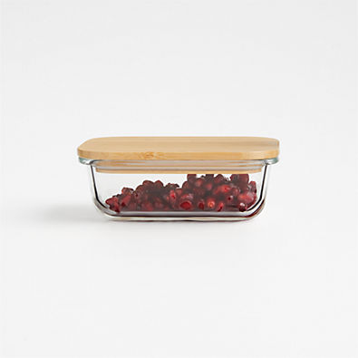 View Crate & Barrel Rectangular Glass Storage Container with Bamboo Lid, 1-cup details