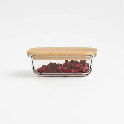 1-Cup Rectangular Glass Storage Container with Bamboo Lid