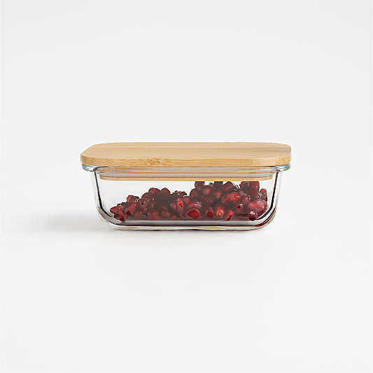 1-Cup Rectangular Glass Storage Container with Bamboo Lid