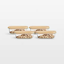 Crate & Barrel Rectangular Glass Storage Container with Bamboo Lid, 7-cup, Set of 4 + Reviews | Crate & Barrel