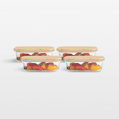 View 4-Cup Rectangular Glass Storage Containers with Bamboo Lids, Set of 4 details