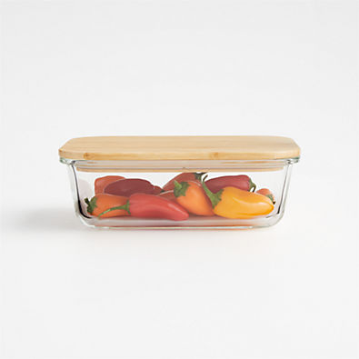 View Crate & Barrel Rectangular Glass Storage Container with Bamboo Lid, 4-cup details