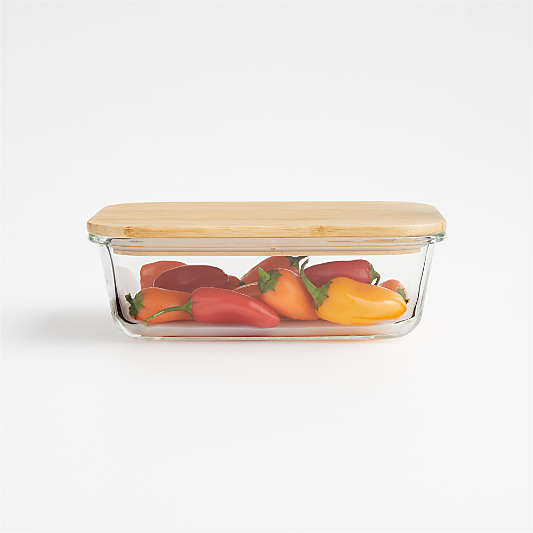 4-Cup Rectangular Glass Storage Container with Bamboo Lid