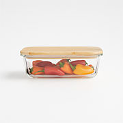 4-Cup Rectangular Glass Storage Container with Bamboo Lid