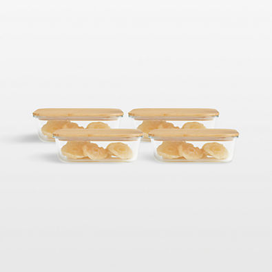 View Crate & Barrel Rectangular Glass Storage Container with Bamboo Lid, 7-cup, Set of 4 details