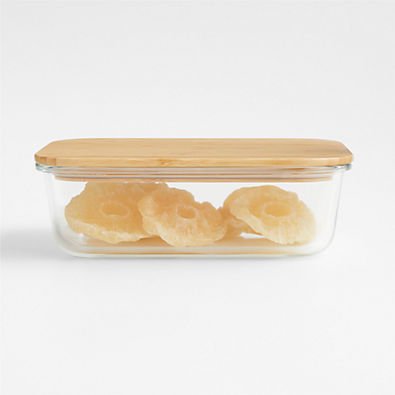 View Crate & Barrel Rectangular Glass Storage Container with Bamboo Lid, 7-cup details