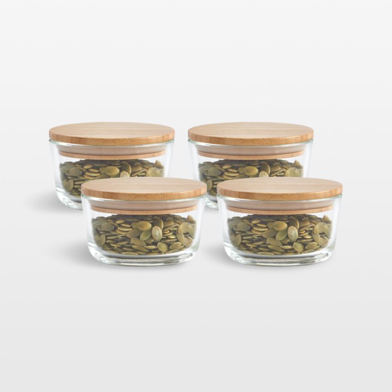 4-Cup Round Glass Storage Containers with Bamboo Lids, Set of 4