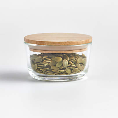 1-Cup Round Glass Storage Containers with Bamboo Lid, Set of 4
