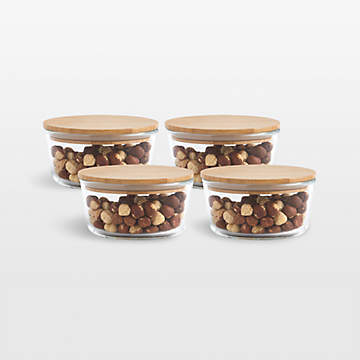 Crate & Barrel 8-Piece Rectangular Glass Storage Containers with Dark Wood  Lids