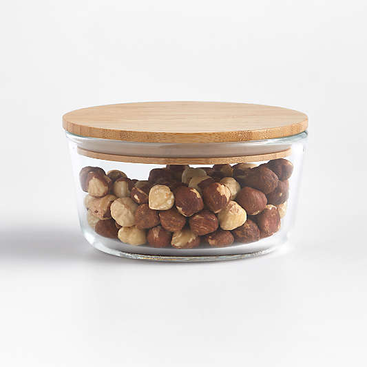 2-Cup Round Glass Storage Container with Bamboo Lid