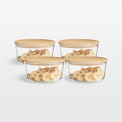 4-Cup Round Glass Storage Containers with Bamboo Lids, Set of 4