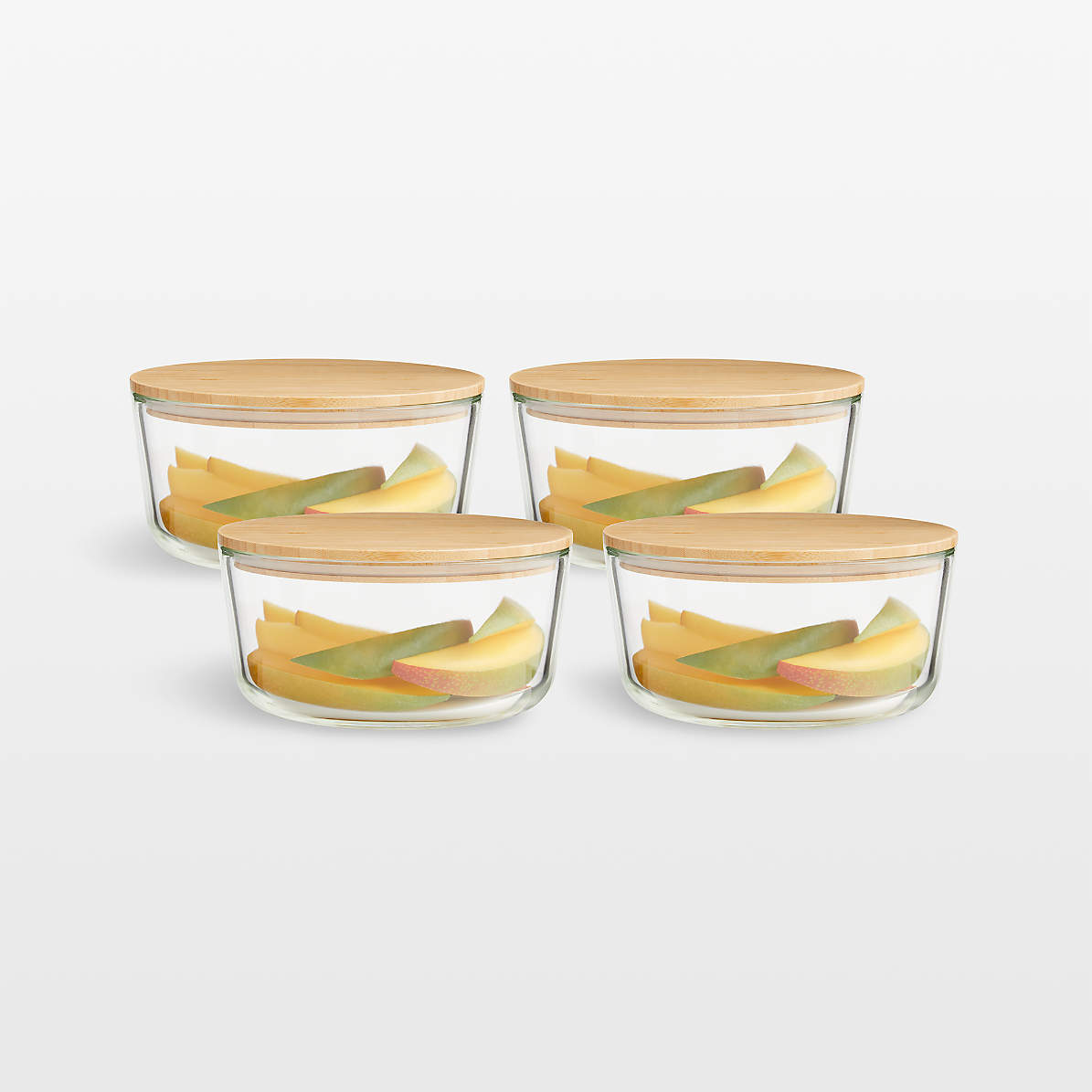 1-Cup Round Glass Storage Containers with Bamboo Lid, Set of 4<br />