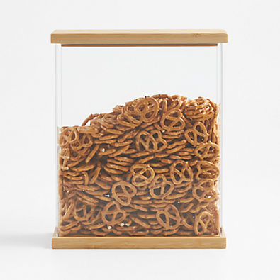 View Crate & Barrel Medium Rectangular Acrylic Kitchen Pantry Storage Container with Bamboo Lid details