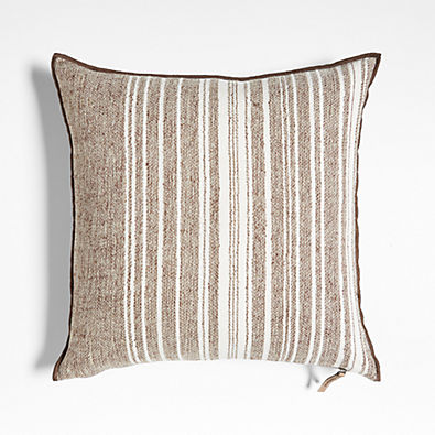 View Bande Dark Beige Textured Stripe 20x20 Throw Pillow with Feather Insert details