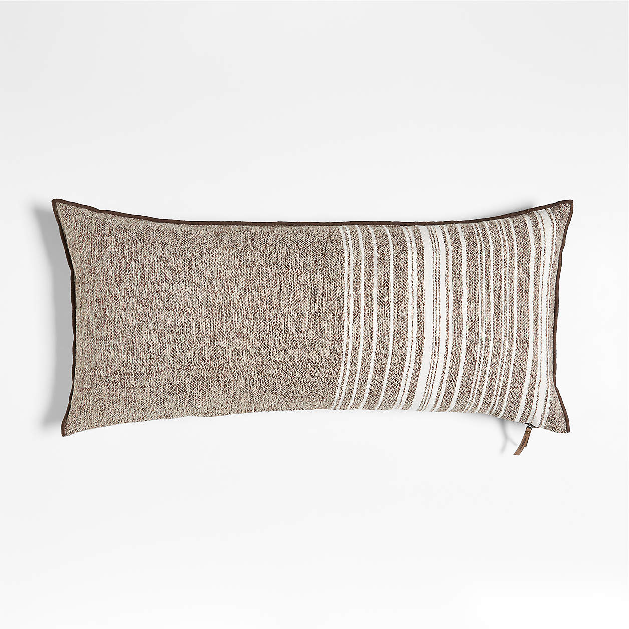 Bande Dark Beige Textured Stripe 36''x16'' Throw Pillow with Feather