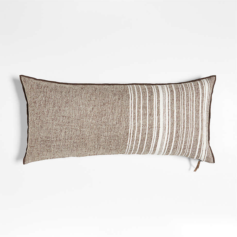 Bande Dark Beige Textured Stripe 36''x16'' Throw Pillow with Feather