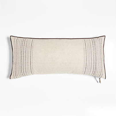 Bande Ivory Textured Stripe 36''x16'' Throw Pillow with Feather Insert