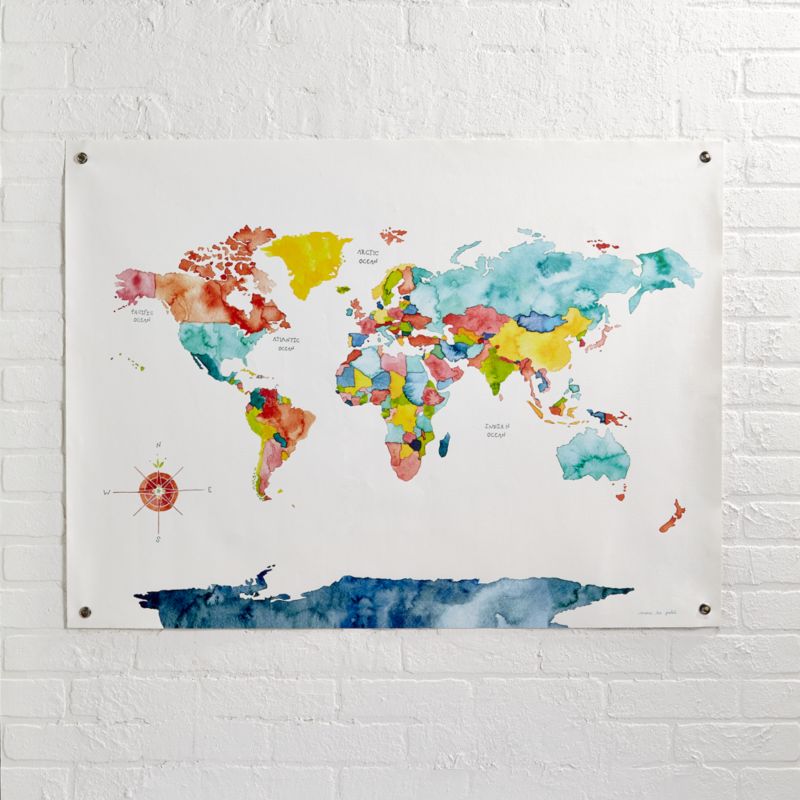 Watercolor Map of The World + Reviews | Crate & Kids