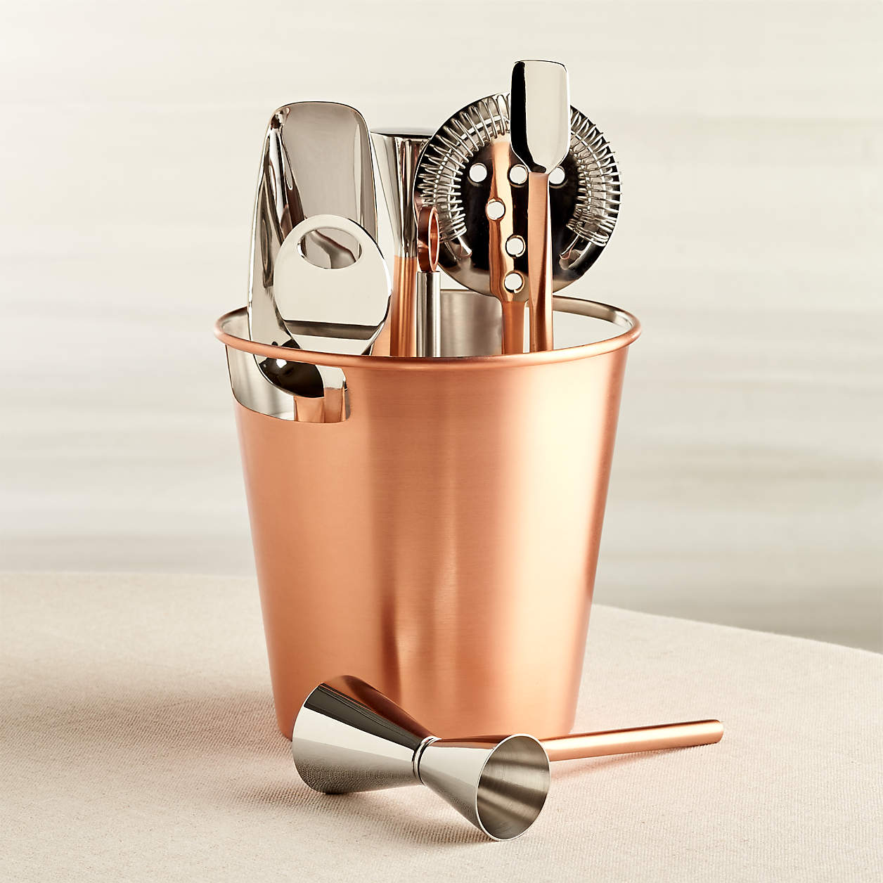 Bar Tool Set Copper Crate Barrel   Stainless Steel Bar Tool Set With Copper Finish 