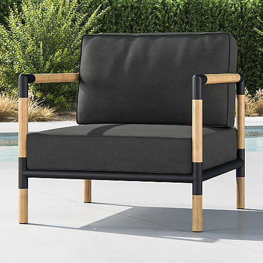 Barra Teak/Metal Lounge Chair with Charcoal Sunbrella ® Cushions