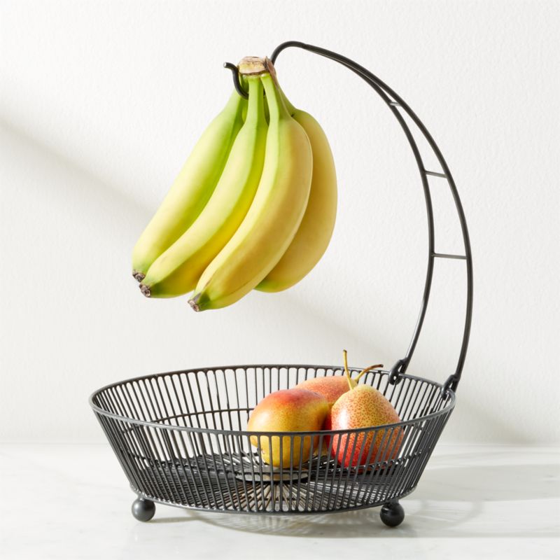 Cora Black Fruit Basket with Banana Hanger | Crate & Barrel