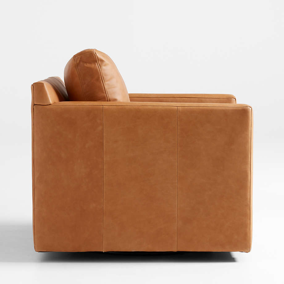 Crate&Barrel Barrett II Leather Track Arm Swivel Chair Square One