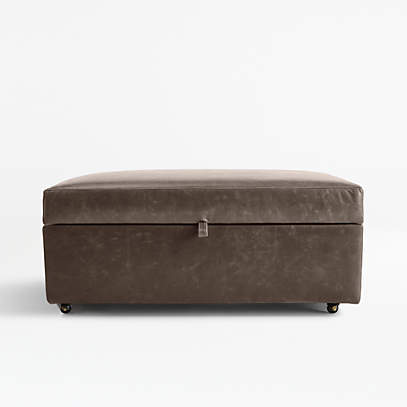 Barrett Leather Storage Ottoman With Tray And Casters Reviews Crate Barrel Barrett Leather Storage Ottoman With, Round Storage Ottoman On Wheels